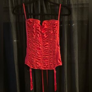 Frederick's Of Hollywood - Red Ruched Strapless Corset. Size 32